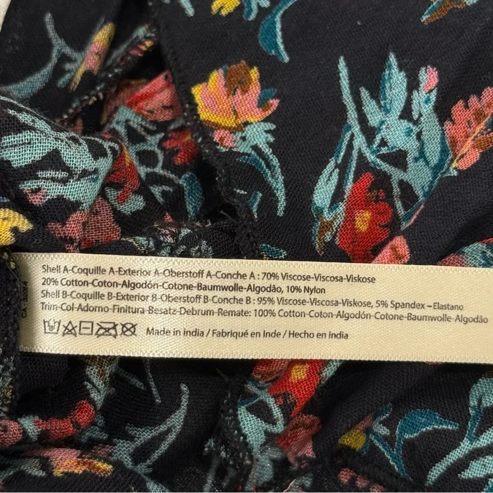 Free People Adella Printed Slip Mini Dress XS Black Combo Floral Festival Boho